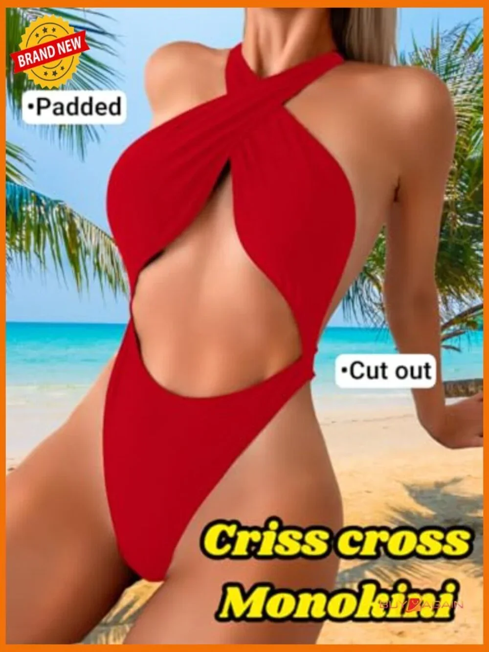 Cut Out Criss Cross Halter Neck Thong Monokini One Piece Swimsuit